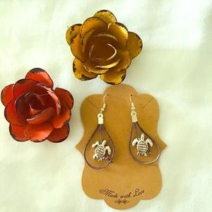 Handmade drop Turtle earrings